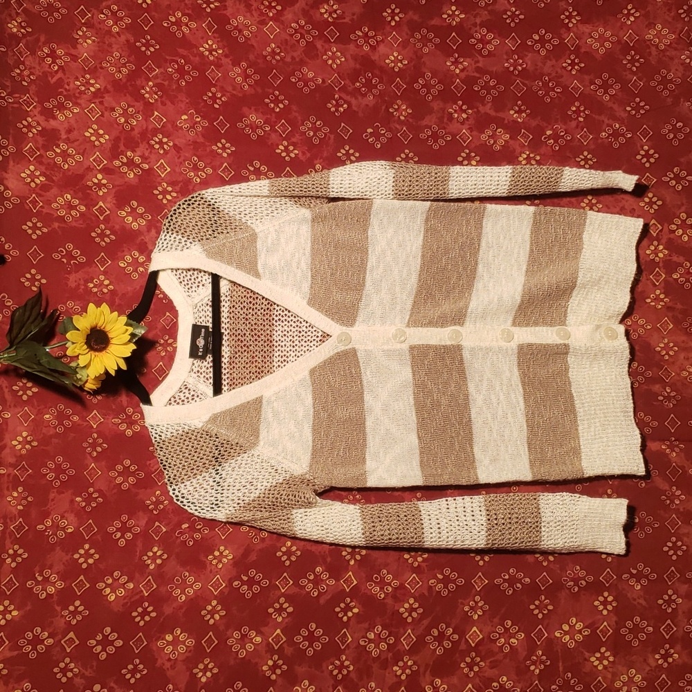 Its Our Time cardigan sheer cream beige stripe Sz S